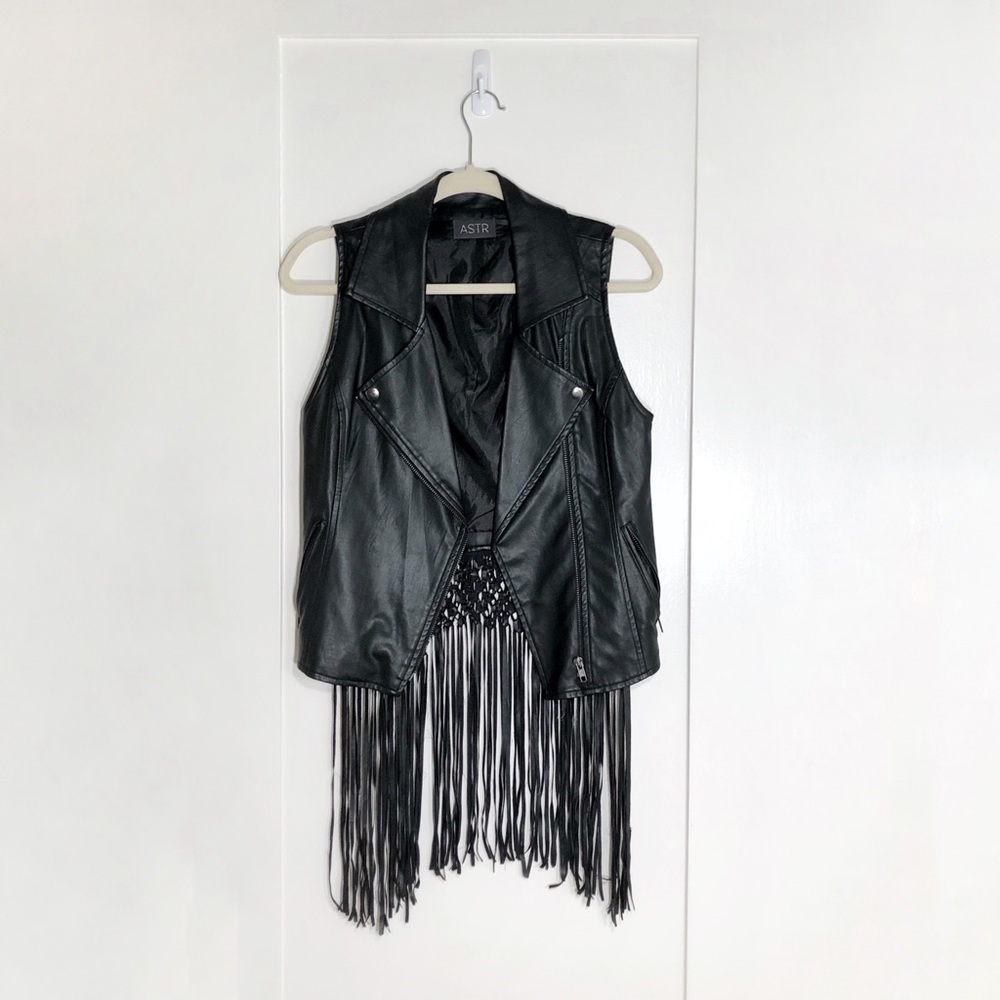 ASTR 🐄 Vegan Leather Fringed Back Moto Vest